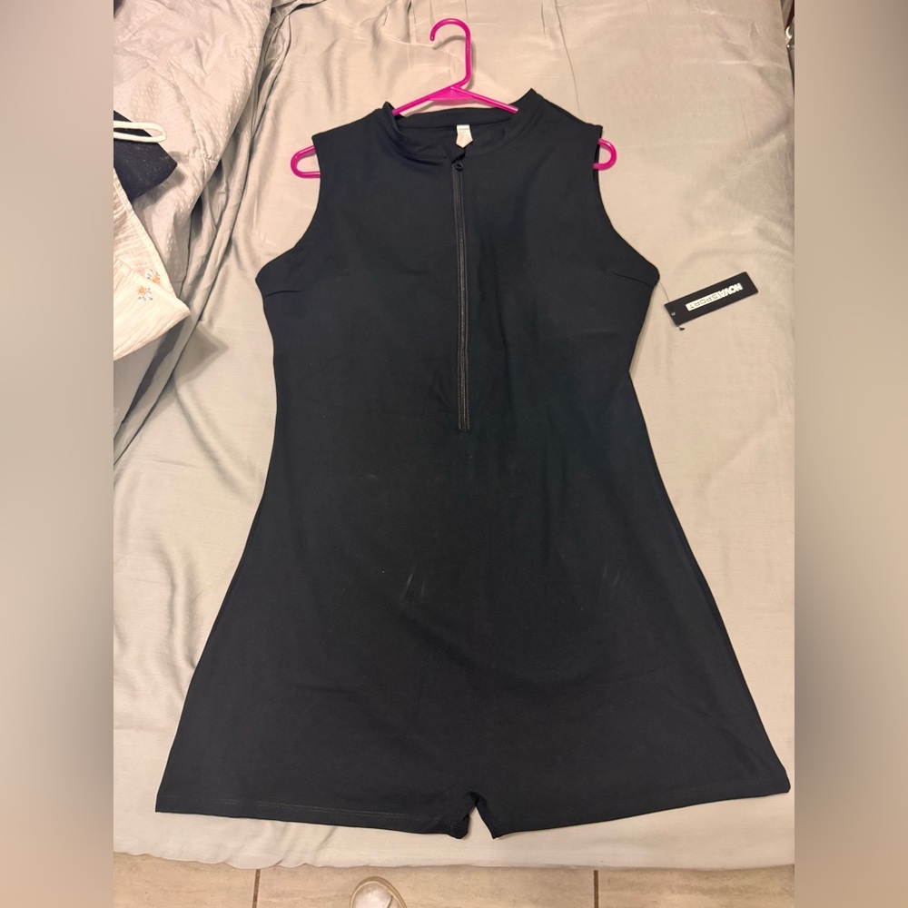 Fashion Nova Black Zip-Front sporty jumpsuit